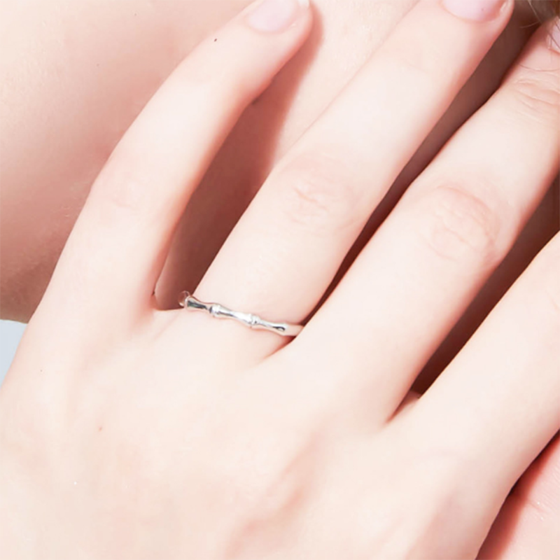 S925 Korean trend simple bamboo open couple ring