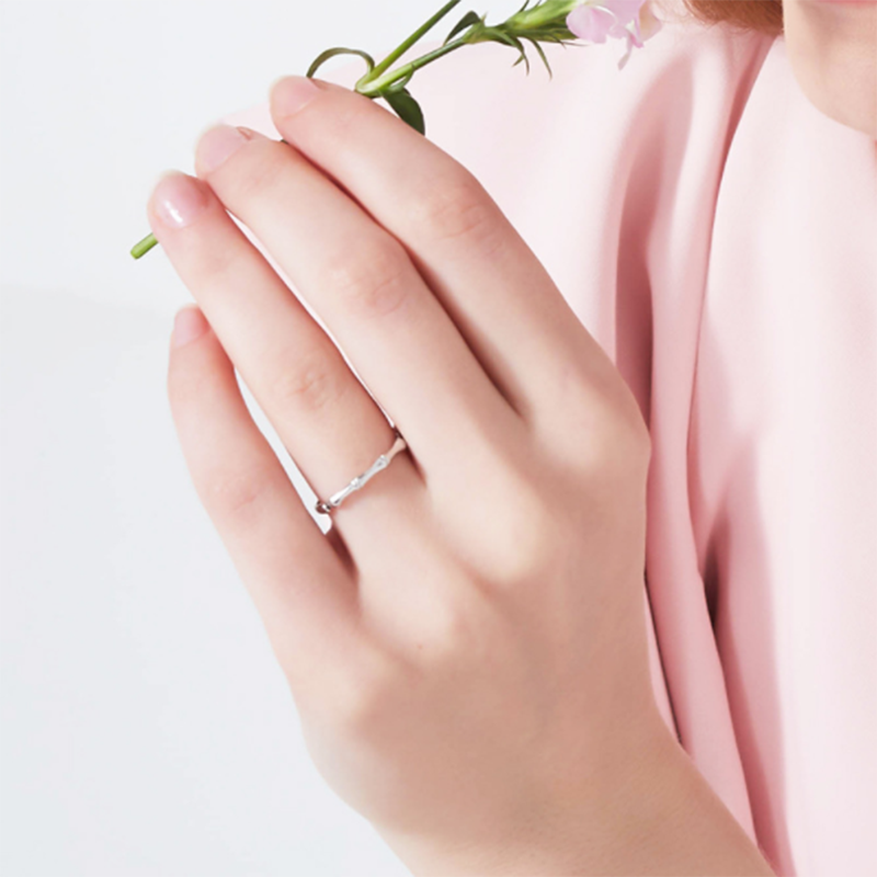 S925 Korean trend simple bamboo open couple ring