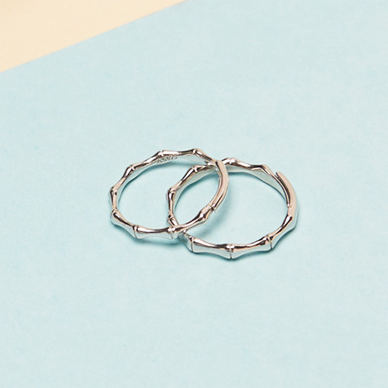 S925 Korean trend simple bamboo open couple ring