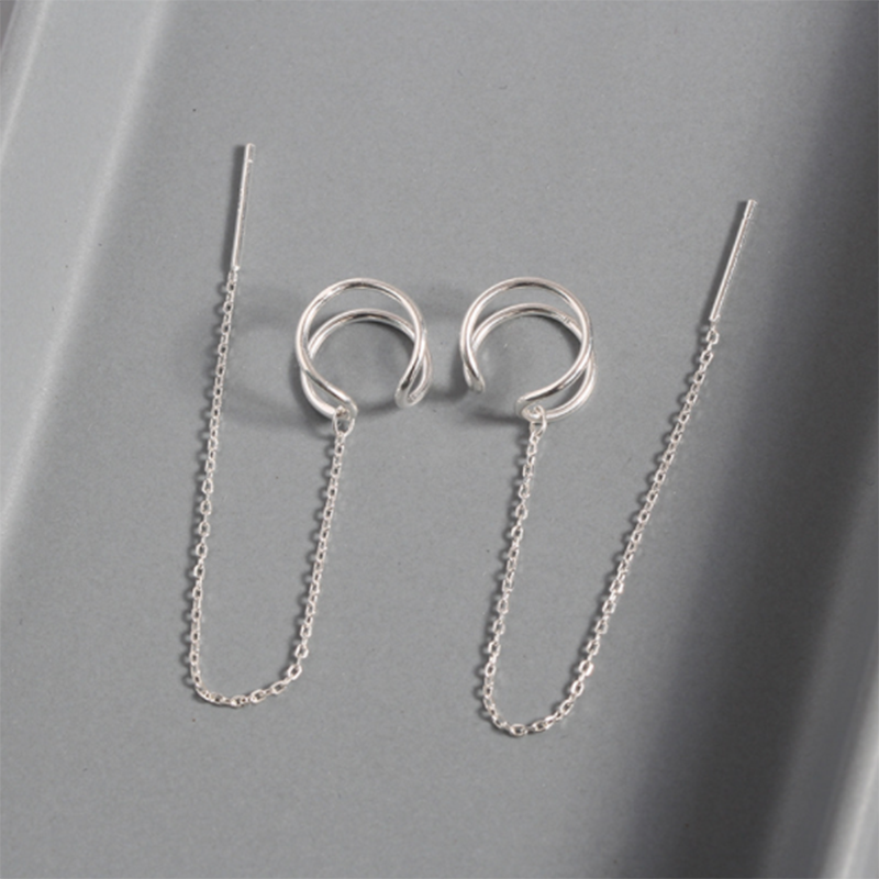 S925 Sterling Silver Personality Long Tassel Creative Simple Two-Wear Ear Clip