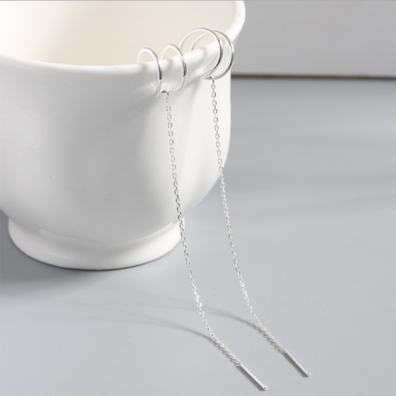 S925 Sterling Silver Personality Long Tassel Creative Simple Two-Wear Ear Clip