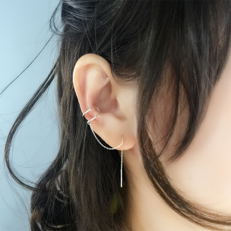 S925 Sterling Silver Personality Long Tassel Creative Simple Two-Wear Ear Clip