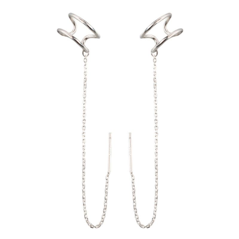 S925 Sterling Silver Personality Long Tassel Creative Simple Two-Wear Ear Clip
