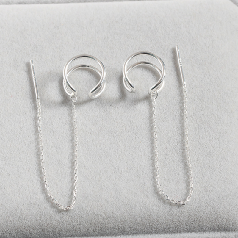 S925 Sterling Silver Personality Long Tassel Creative Simple Two-Wear Ear Clip