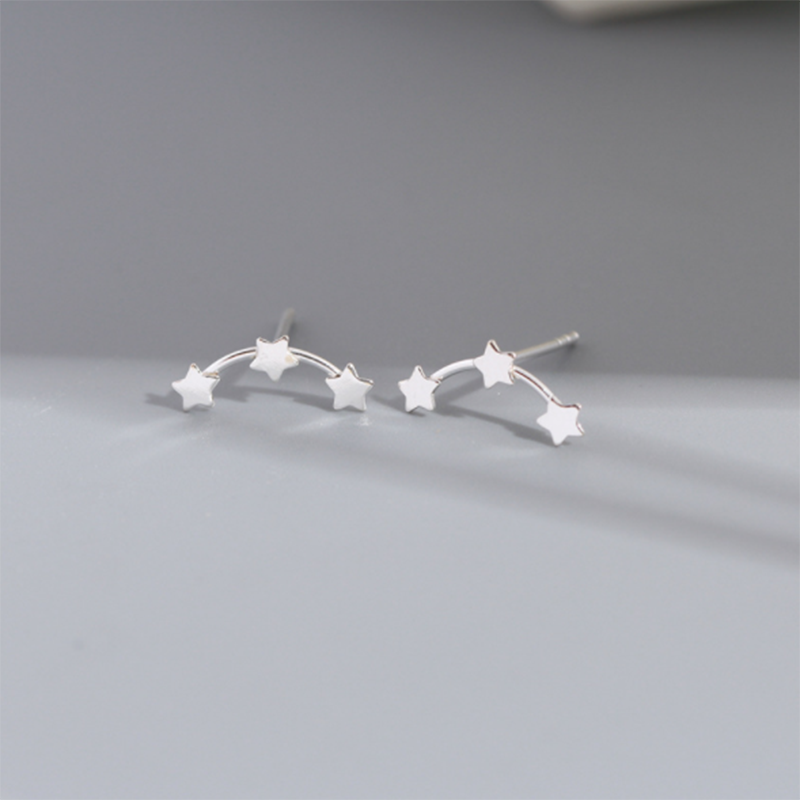 S925  Brushed Star Love Dot Trinity Tremella Earrings