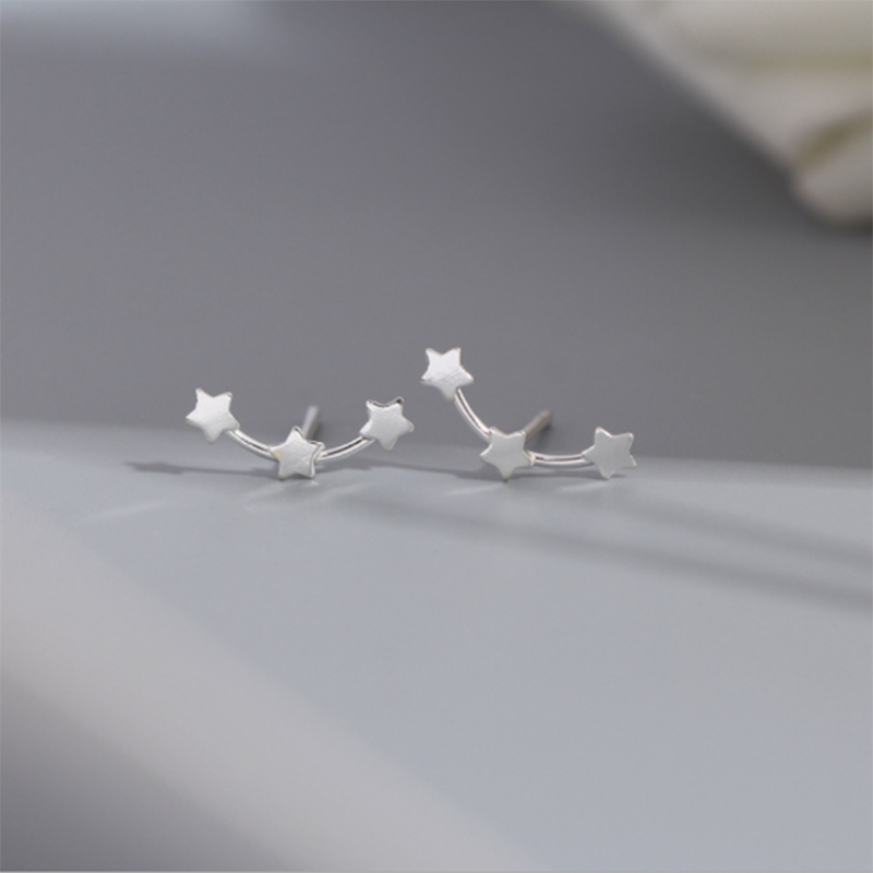 S925  Brushed Star Love Dot Trinity Tremella Earrings