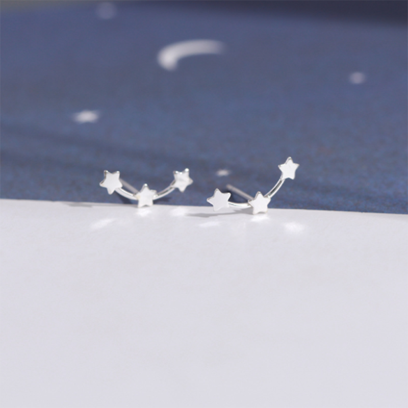 S925  Brushed Star Love Dot Trinity Tremella Earrings