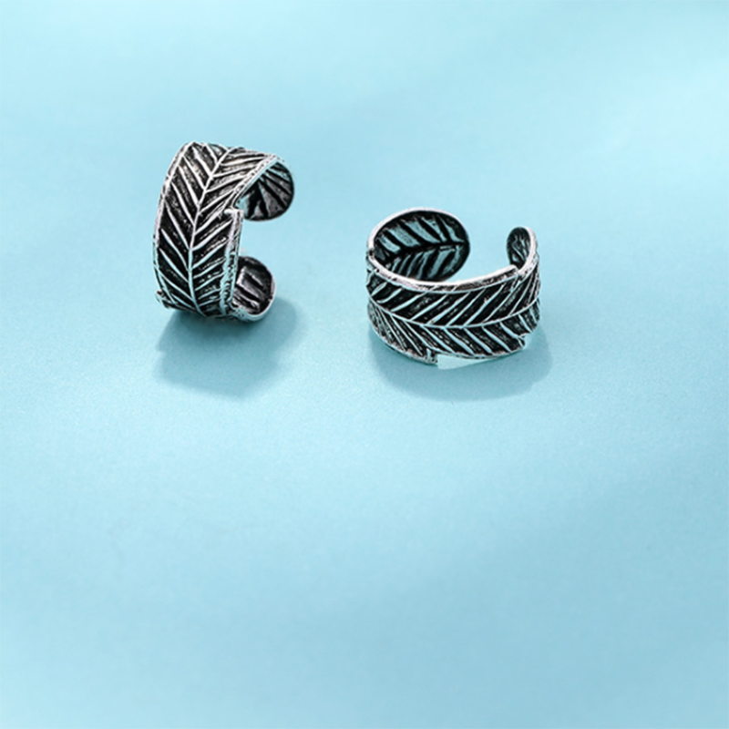 s925 sterling silver ear clip vintage old Thai silver punk simple trend leaf earrings