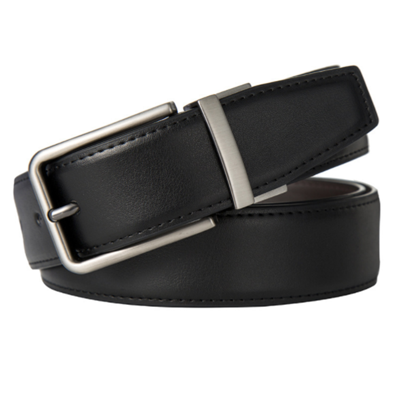 Reversible leather cowhide men&apos;s rotating buckle belt