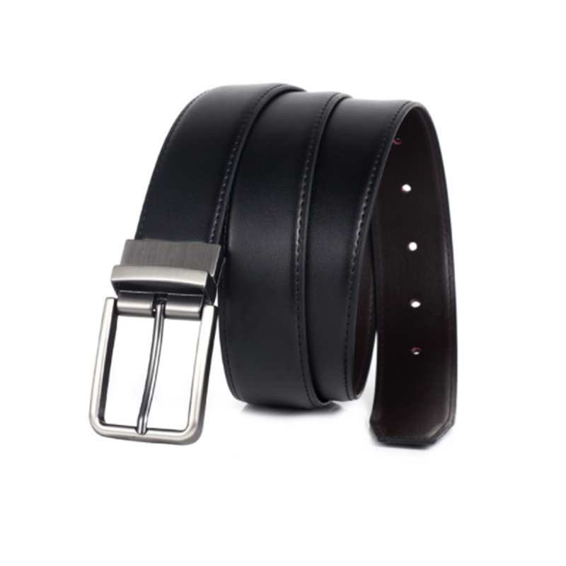 Reversible leather cowhide men&apos;s rotating buckle belt