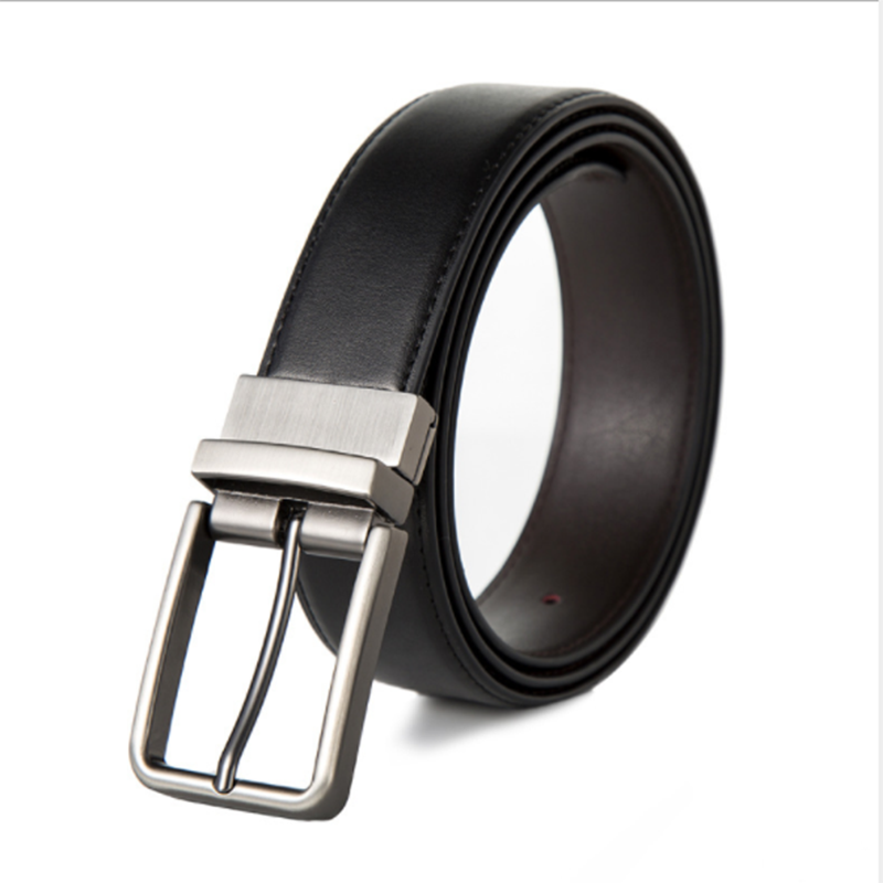 Reversible leather cowhide men&apos;s rotating buckle belt