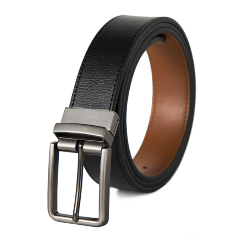 Reversible leather cowhide men&apos;s rotating buckle belt