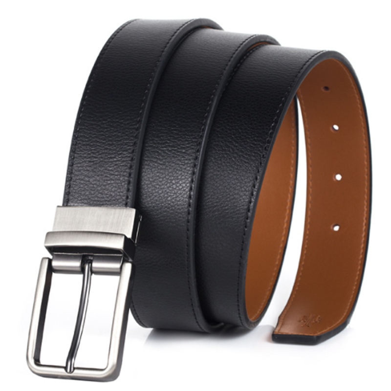 Reversible leather cowhide men&apos;s rotating buckle belt