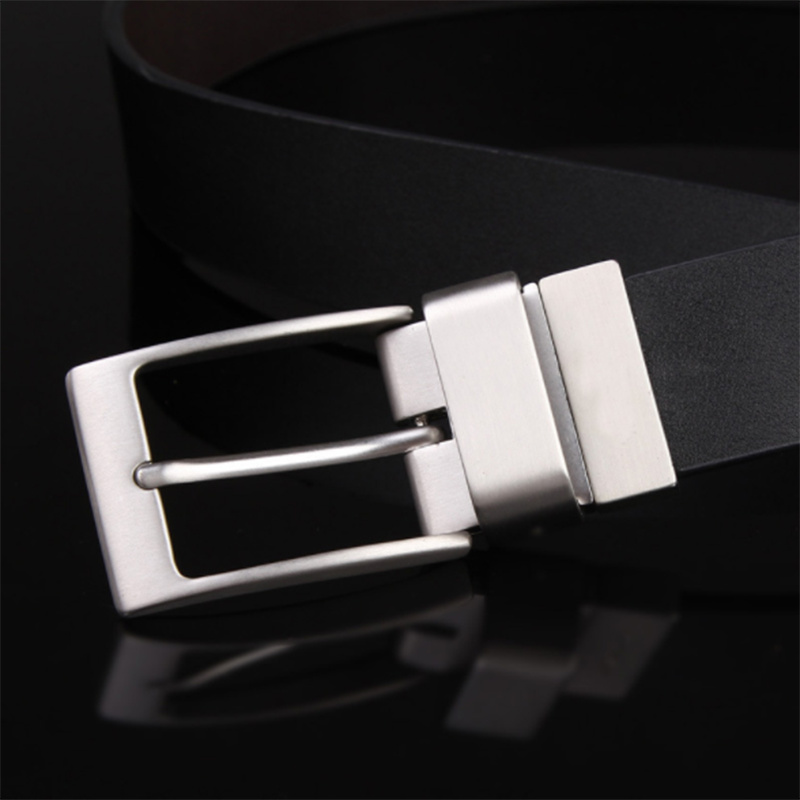 Frosted double-sided leather classic rotating pin buckle men&apos;s belt