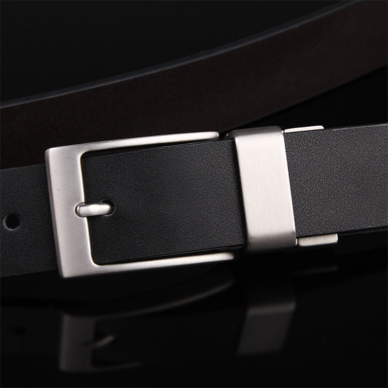 Frosted double-sided leather classic rotating pin buckle men&apos;s belt