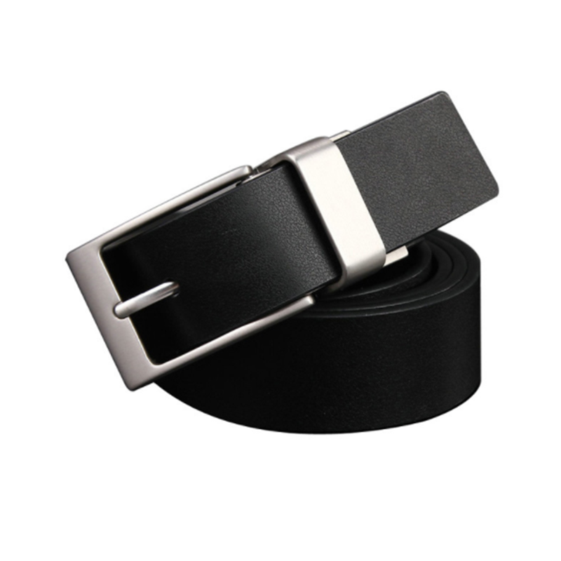 Frosted double-sided leather classic rotating pin buckle men&apos;s belt