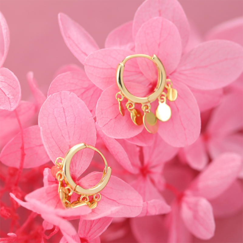 S925 sterling silver personality fashion simple five round film ear ring