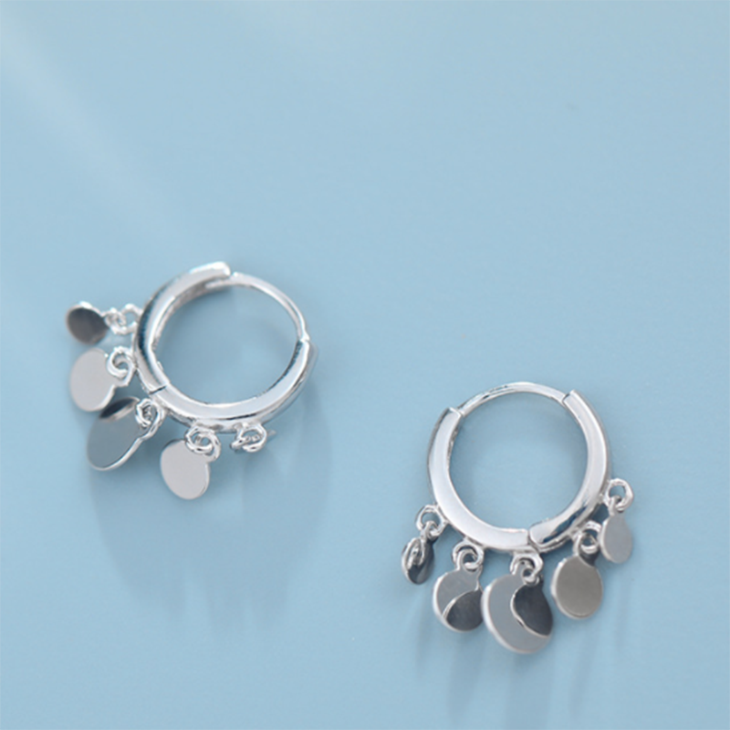 S925 sterling silver personality fashion simple five round film ear ring