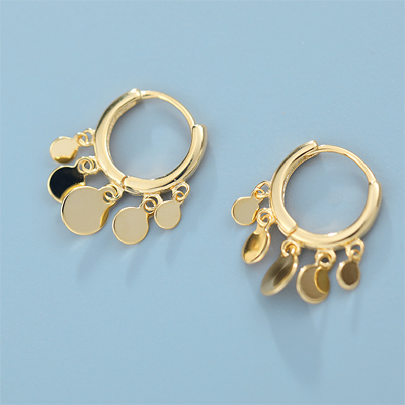 S925 sterling silver personality fashion simple five round film ear ring