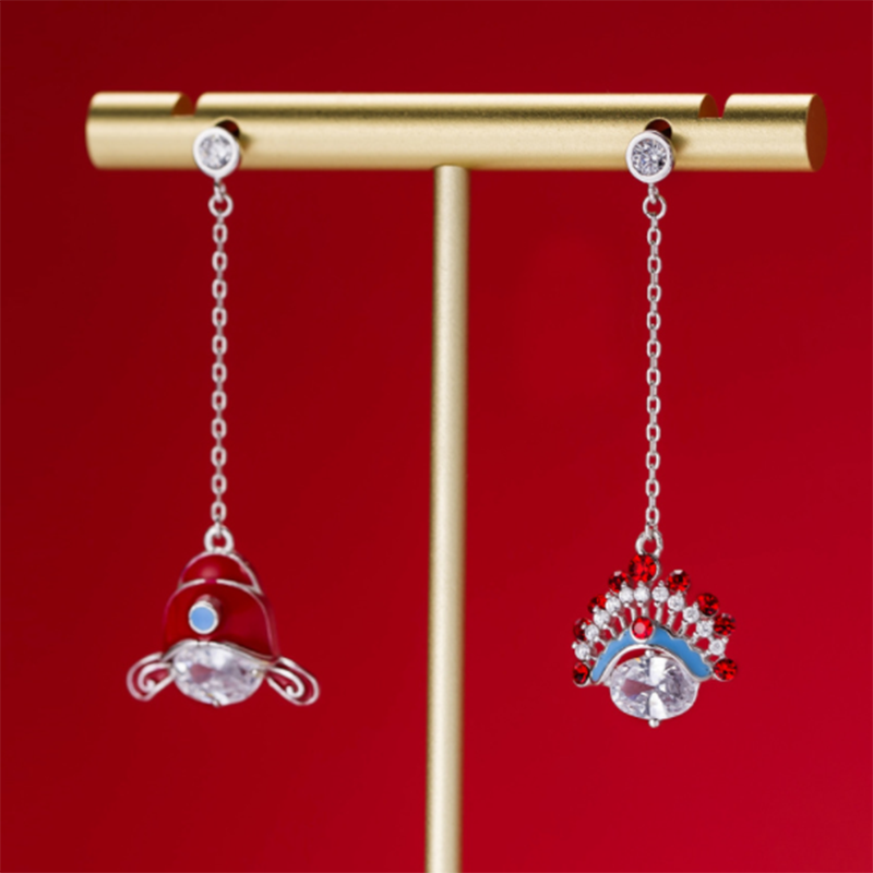 S925 sterling silver asymmetric face flower wedding earrings