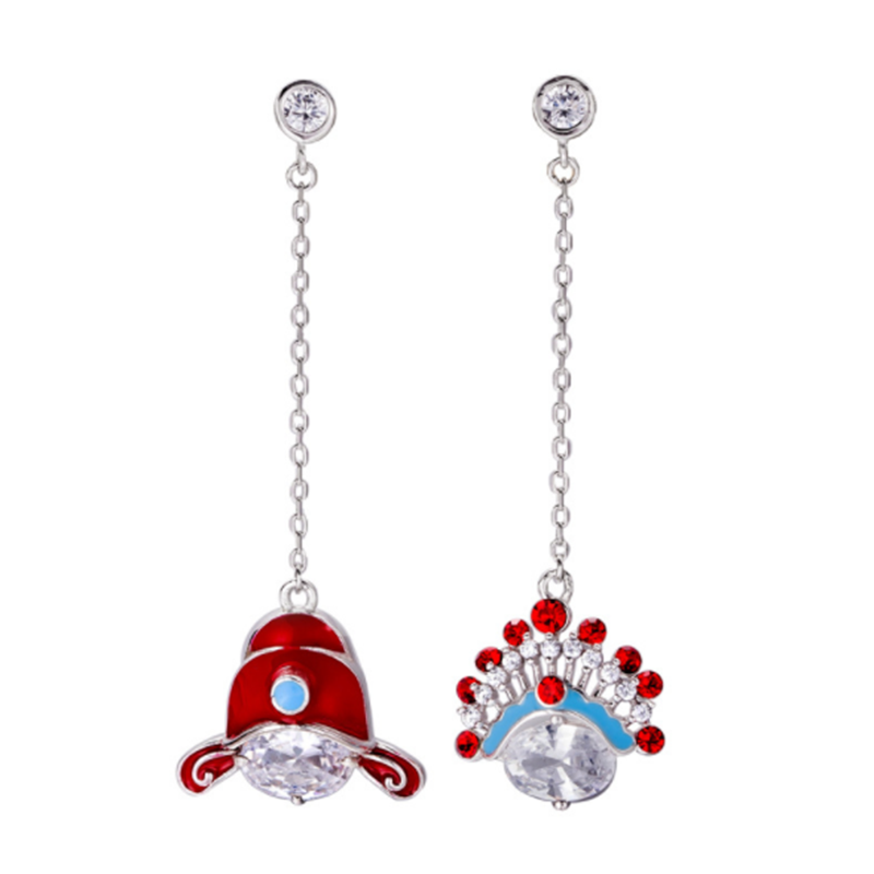 S925 sterling silver asymmetric face flower wedding earrings