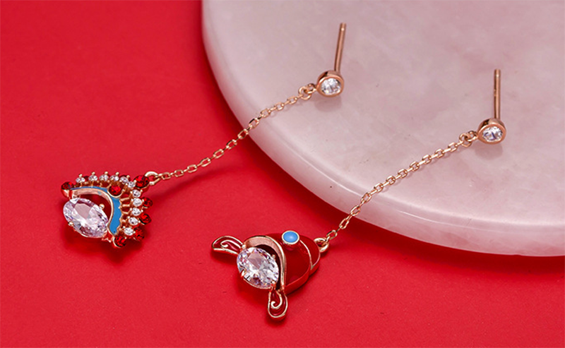 S925 sterling silver asymmetric face flower wedding earrings