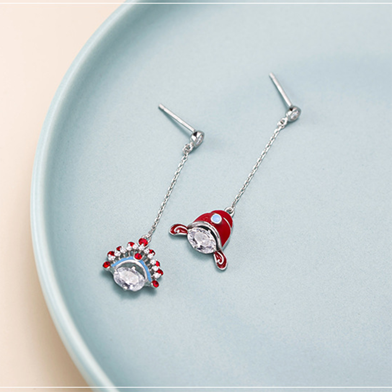 S925 sterling silver asymmetric face flower wedding earrings