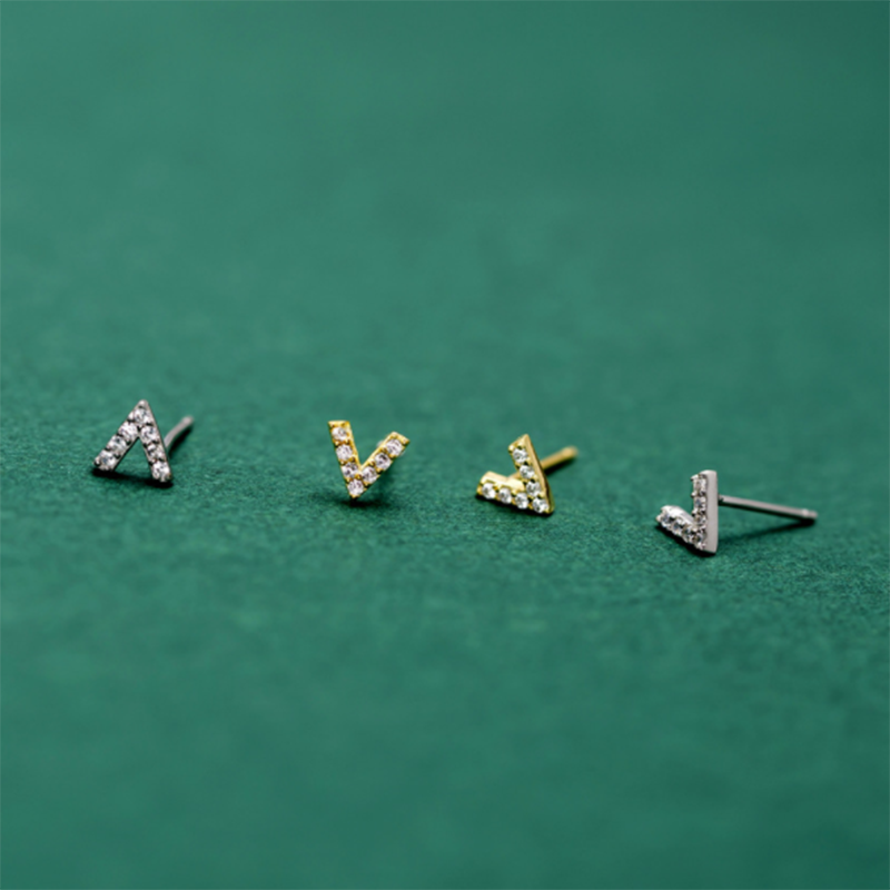925 Sterling Silver Simple Small V-Ear Stud Earrings