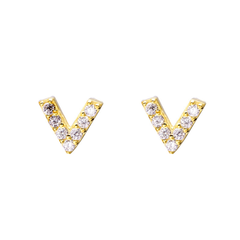 925 Sterling Silver Simple Small V-Ear Stud Earrings