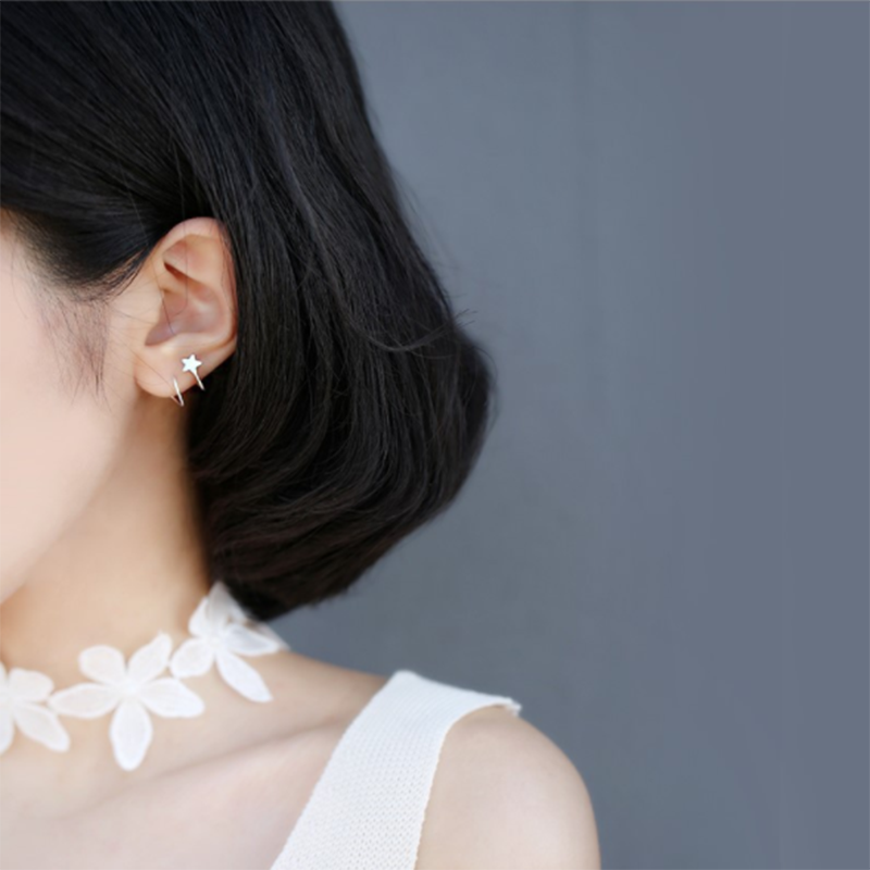 Creative spring circle cute five-pointed star s925 sterling silver earrings