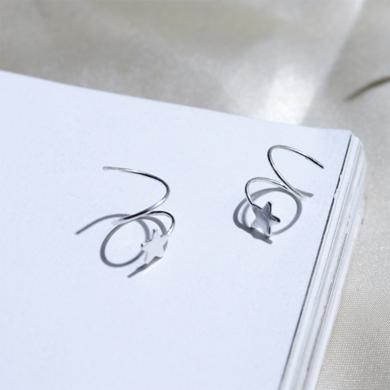 Creative spring circle cute five-pointed star s925 sterling silver earrings