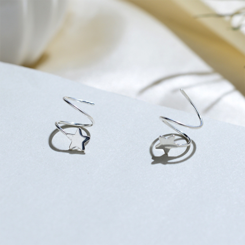 Creative spring circle cute five-pointed star s925 sterling silver earrings