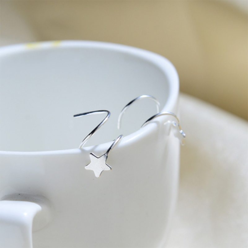 Creative spring circle cute five-pointed star s925 sterling silver earrings