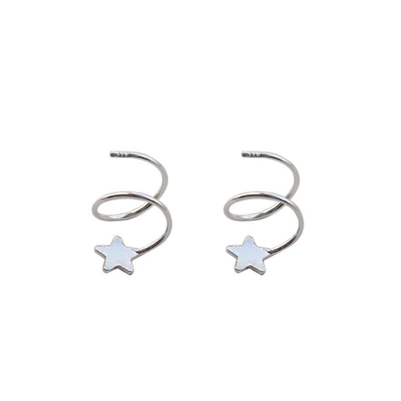 Creative spring circle cute five-pointed star s925 sterling silver earrings
