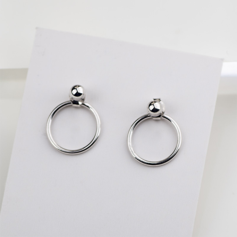 S925 Sterling Silver Peas Circle Back Hanging Stud Earrings