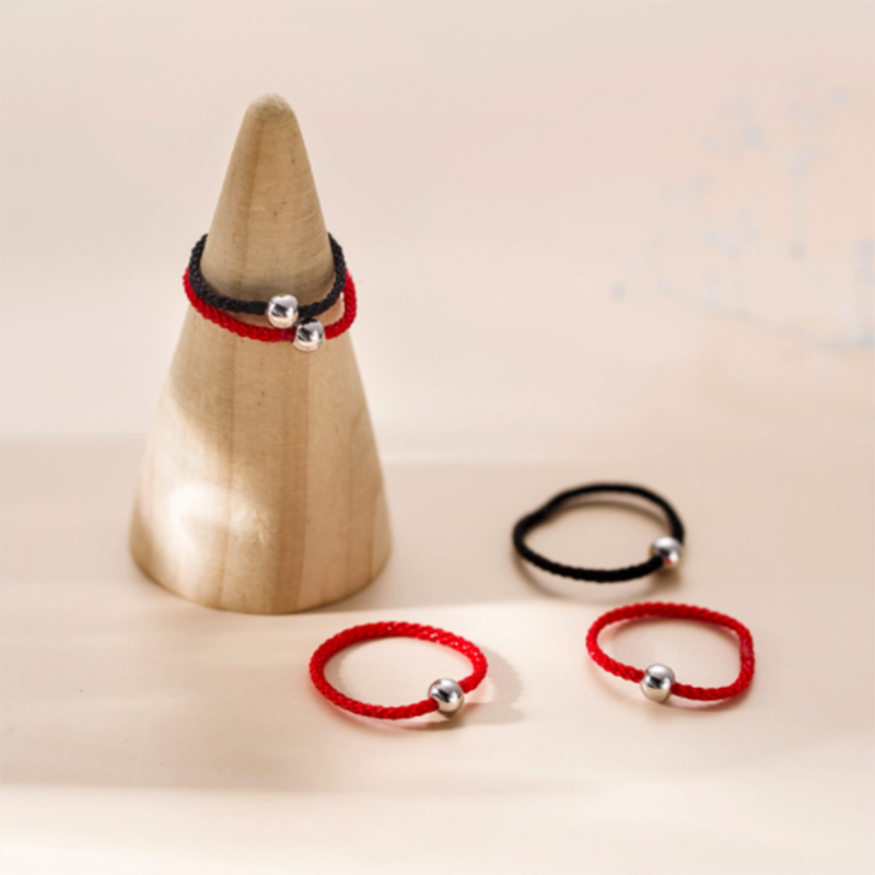 925 sterling silver lucky bead red rope ring