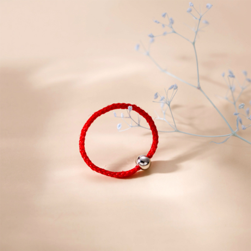 925 sterling silver lucky bead red rope ring