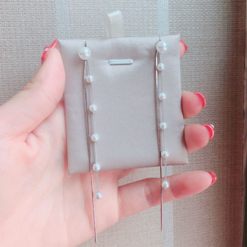 Korean thin chain exaggerated tassel s925 sterling silver pearl long earrings