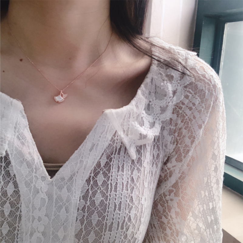 Ginkgo biloba 925 sterling silver premium French fan-shaped clavicle chain
