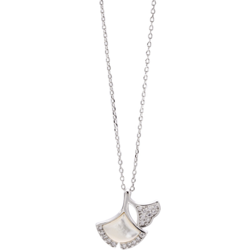 Ginkgo biloba 925 sterling silver premium French fan-shaped clavicle chain