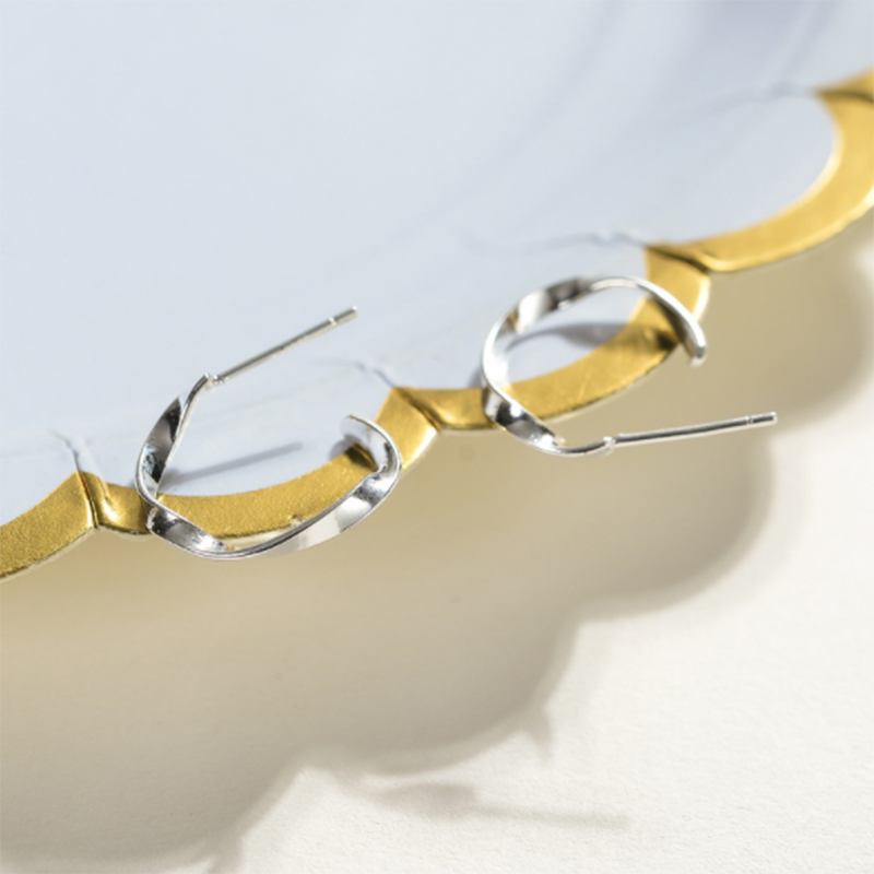925 sterling silver wave European and American minimalist c-type stud earrings