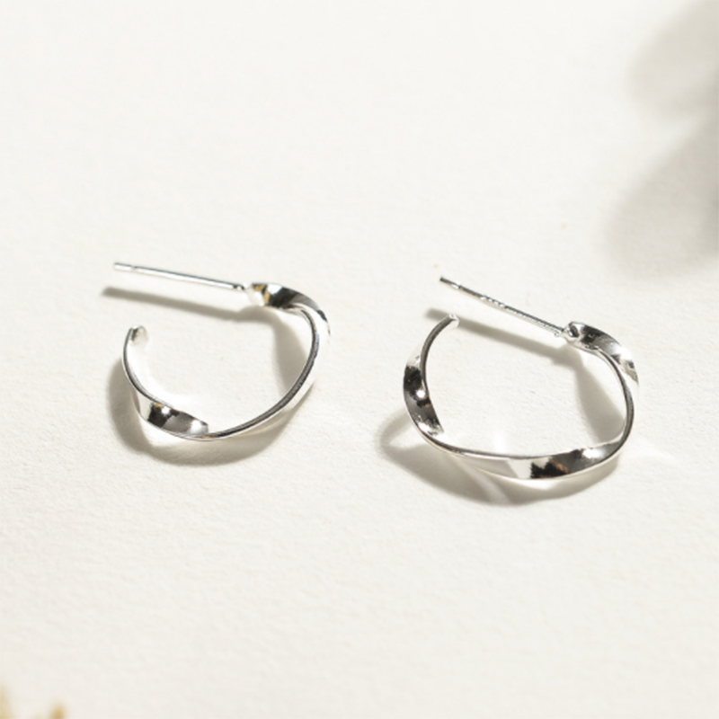 925 sterling silver wave European and American minimalist c-type stud earrings