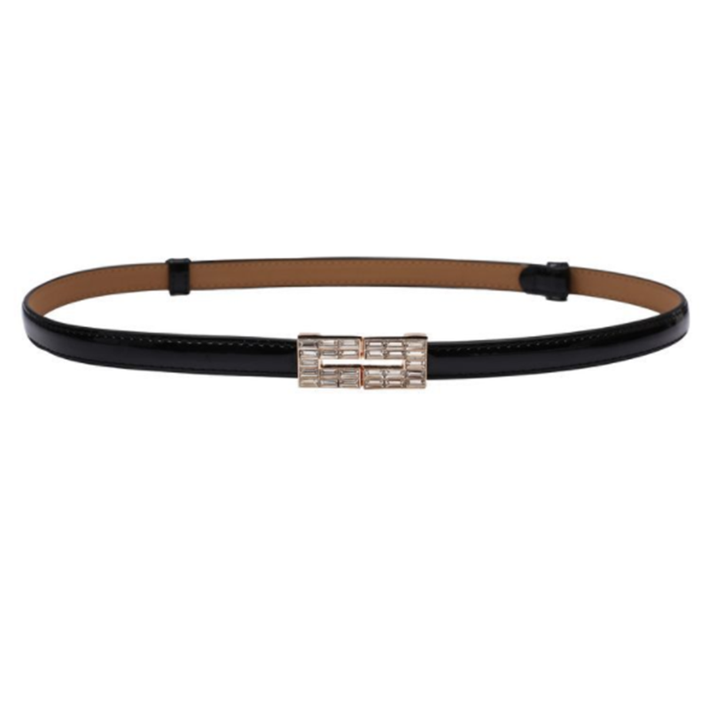 Genuine leather ladies skirt with stylish wild decoration black leather thin belt