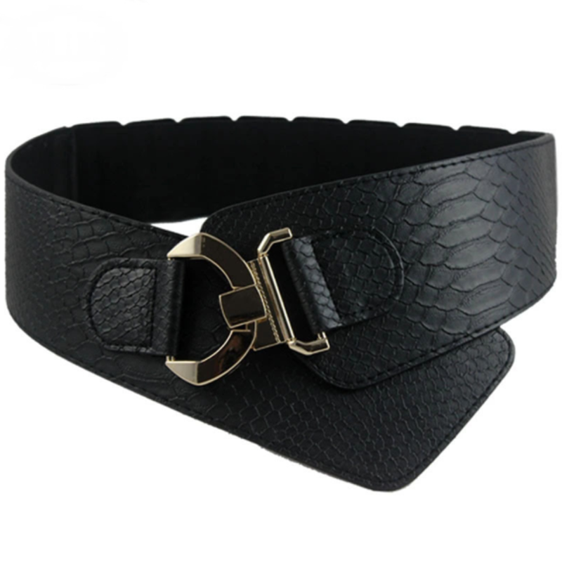 Snake-effect crocodile diagonal elasticated wide belt