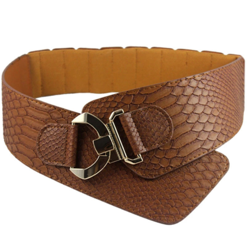 Snake-effect crocodile diagonal elasticated wide belt