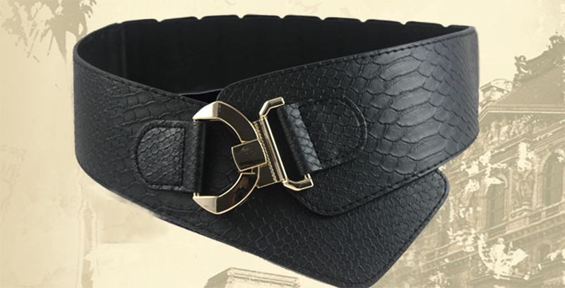 Snake-effect crocodile diagonal elasticated wide belt