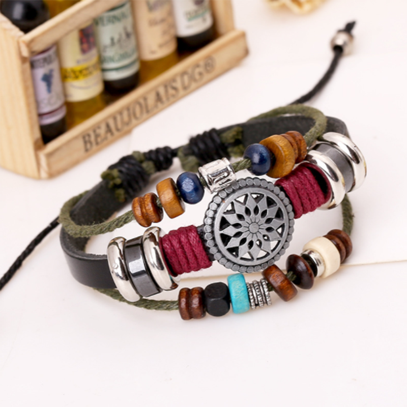Fashionable Beaded Leather Bracelet (Men&apos;s Others)