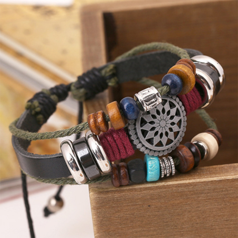 Fashionable Beaded Leather Bracelet (Men&apos;s Others)
