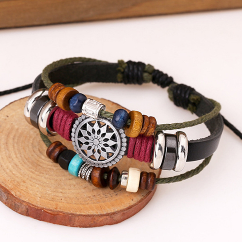 Fashionable Beaded Leather Bracelet (Men&apos;s Others)