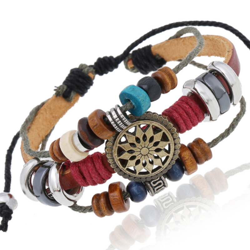Fashionable Beaded Leather Bracelet (Men&apos;s Others)